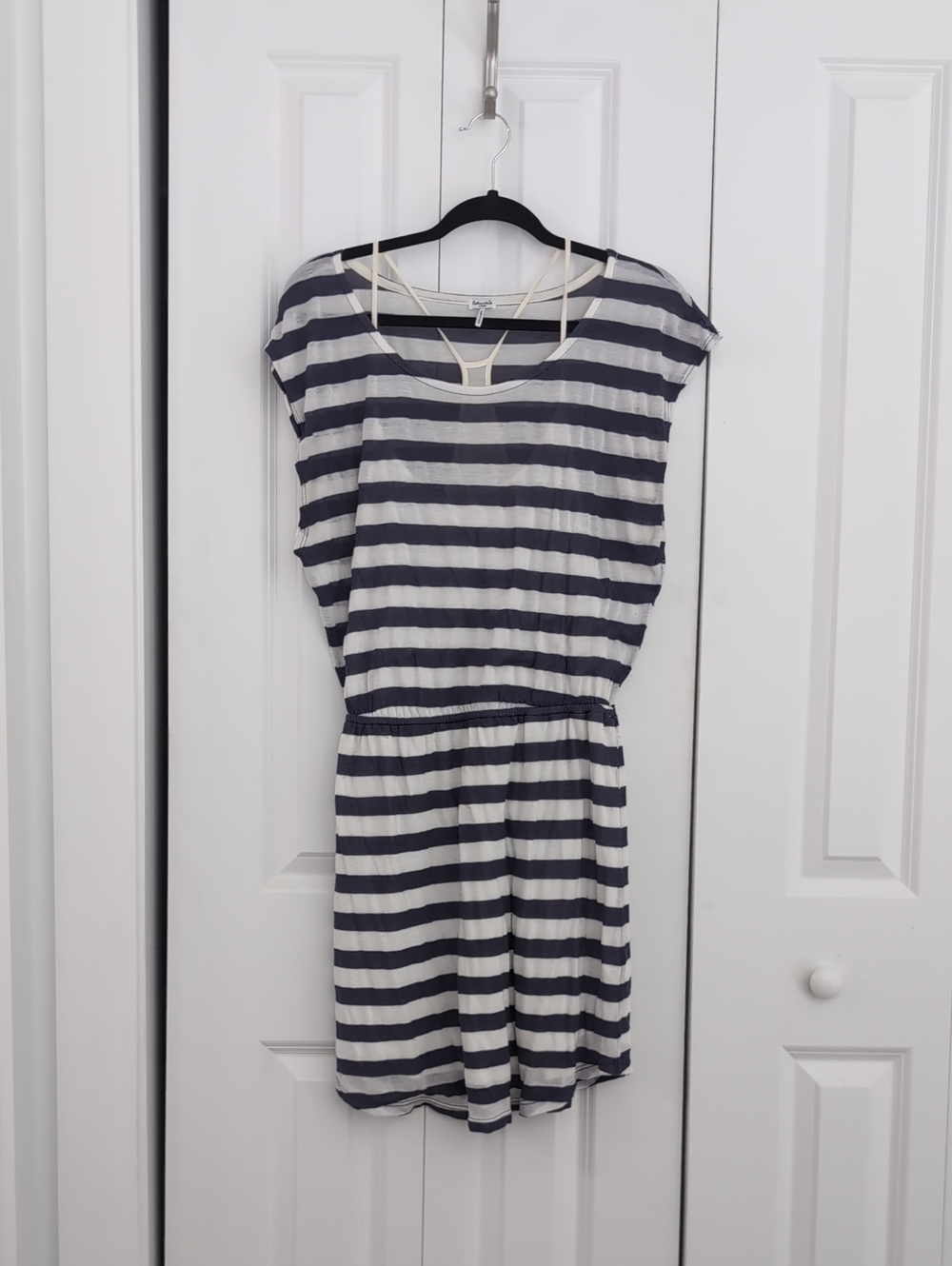 Splendid Navy and White Striped Cinch Waist Mini Dress
